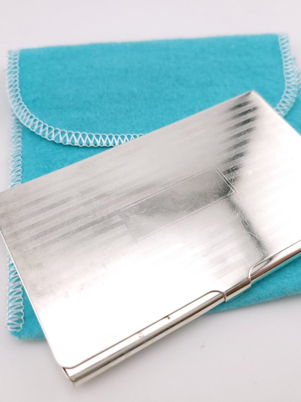 Vintage Tiffany & Co. Sterling Silver Engine Turned Business Card Case Holder